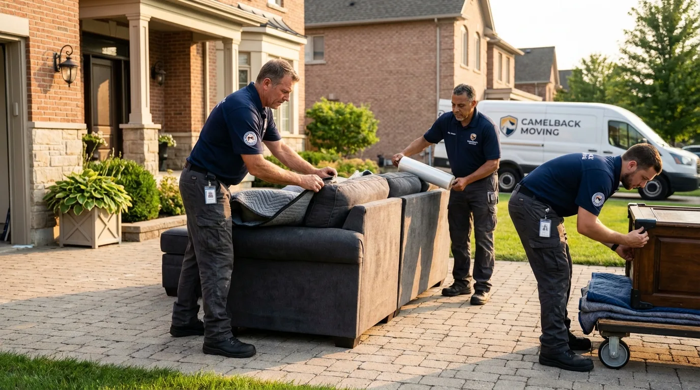 Large estate moving crew wrapping furniture in Ogdensburg, NY