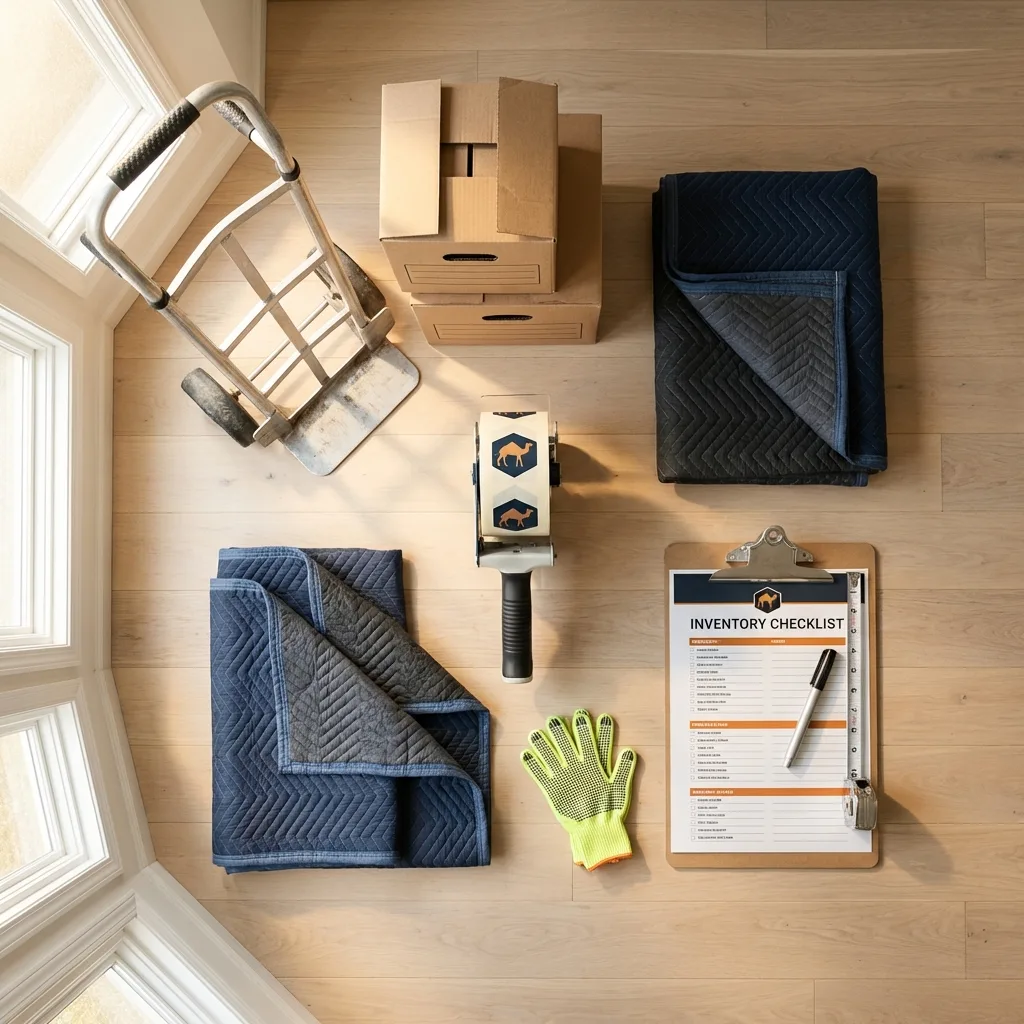 Professional moving supplies and packing materials layout for Ogdensburg residential relocations